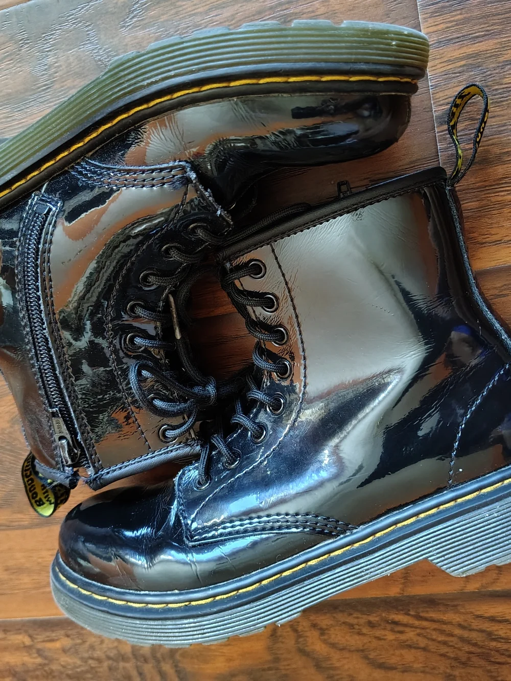 Dr. Martens Kids Black Patent Leather Lace-Up Combat Boots